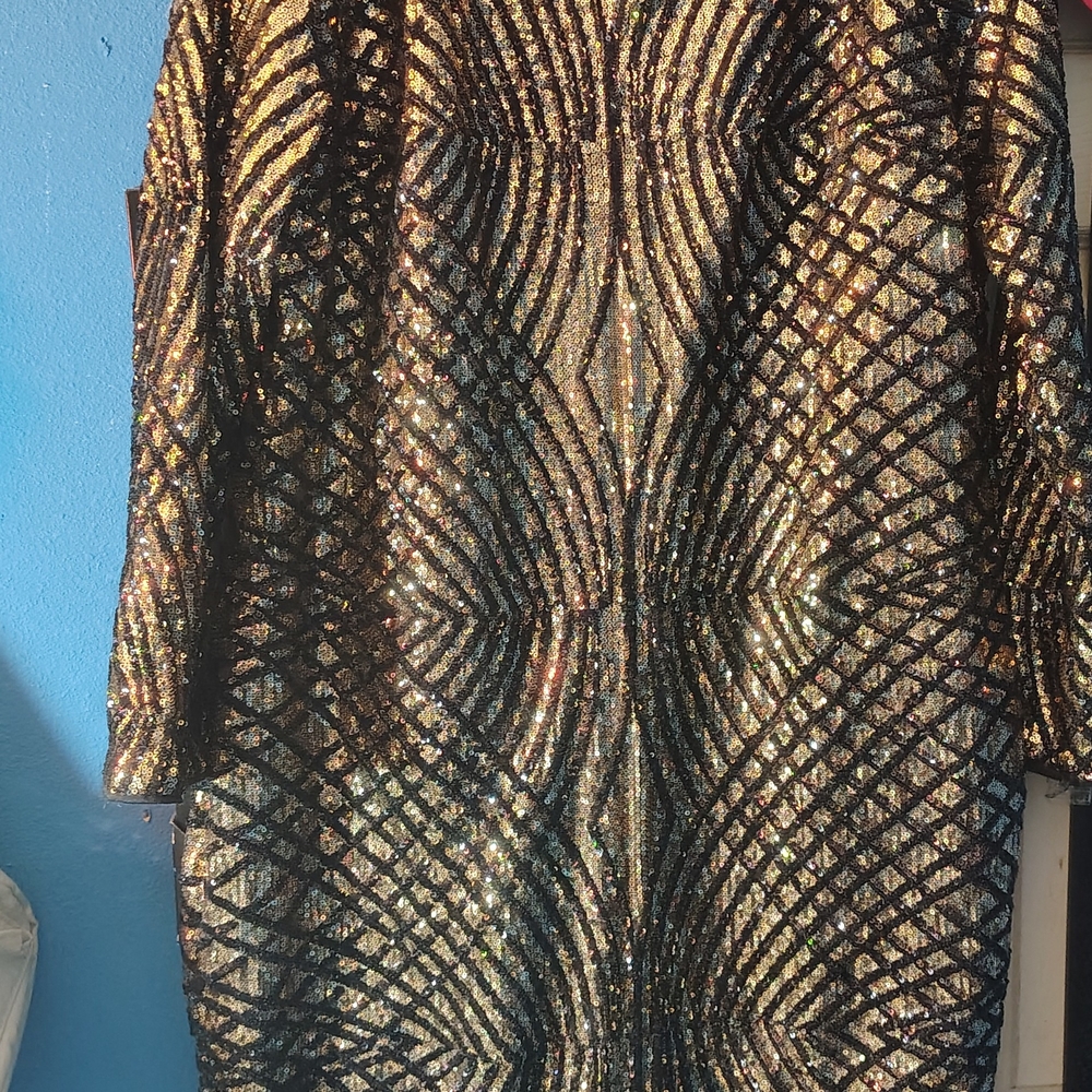AKIRA Black and Gold Dolman Sleeve Cocktail Dress